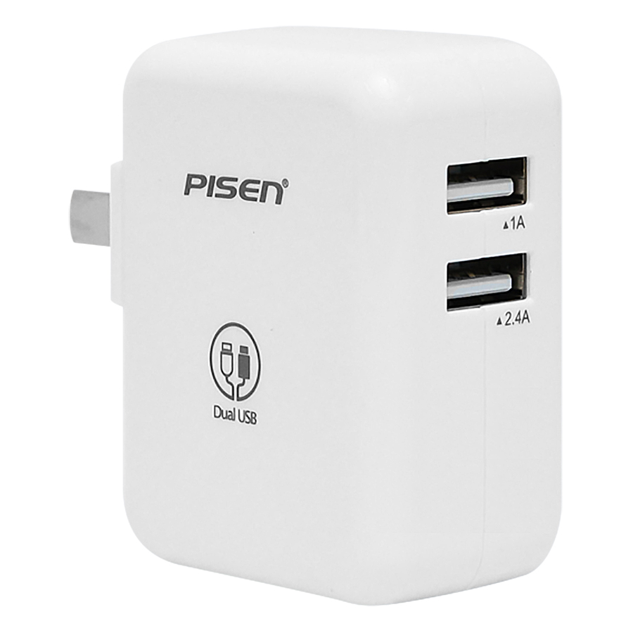 Adapter Sạc Pisen PowerPort 2 Dual USB iPad Charger 1A/2.4A - Trắng - Hàng Chính Hãng