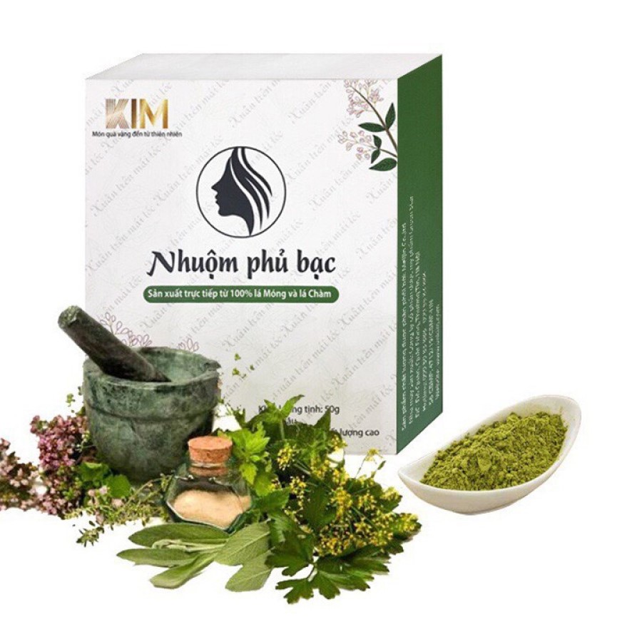 Combo 02 hộp Nhuộm tóc phủ bạc KIM (50g) 100% tự nhiên từ bột lá Móng và lá Chàm - Nhuộm mầu Nâu