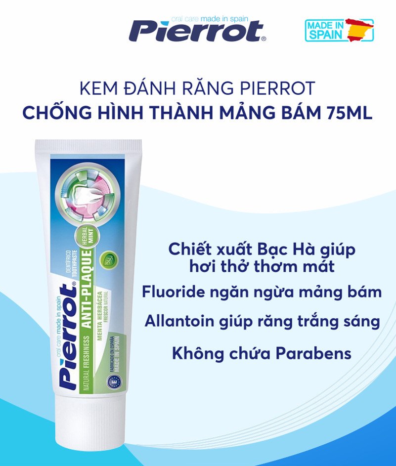 [ MUA 2 TẶNG 1 HỘP BÔNG TĂM CARE4U ] Kem đánh răng chống hình thành mảng bám Pierrot