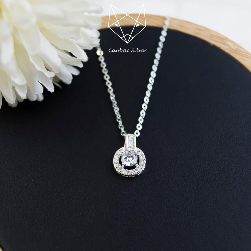 Dây Chuyền Bạc Nữ S99 CaoBac Silver Mặt Ổ Đá Tròn Viền Đính Đá- Chất Liệu Bạc Ta Cao Cấp - Trang Sức Cáo Bạc JEWELLERY