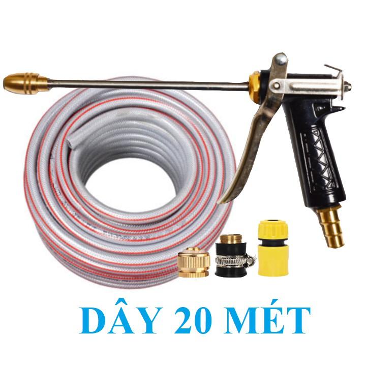 Bộ dây vòi xịt nước rửa xe, tưới cây . tăng áp 3 lần, loại 20m 206701-2 đầu đồng, cút, nối đồng nhựa