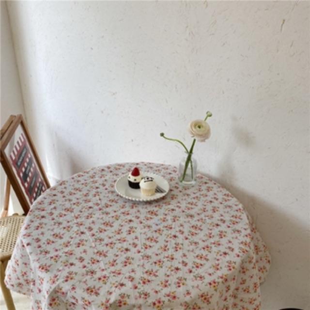 Khăn trải bàn Họa tiết Hoa nhí vàng hồng nhạt viền ren (đủ kích thước) - A08