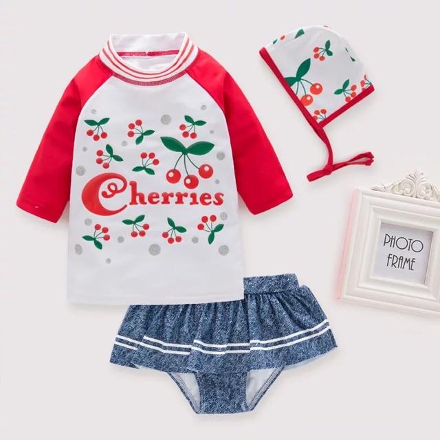 Set đồ bơi hình Cherries bé gái kèm mũ