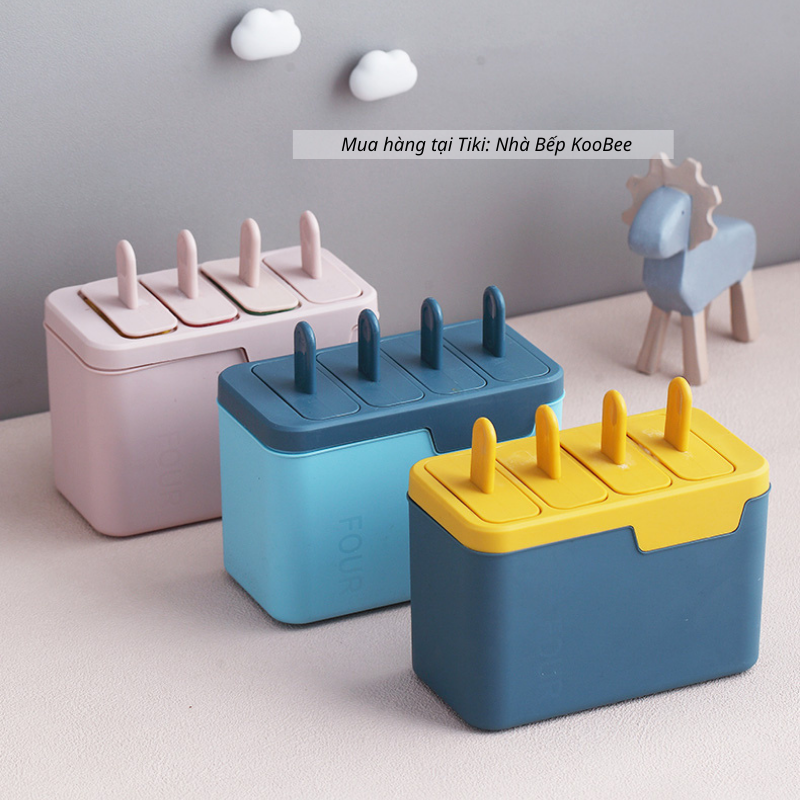 Khuôn kem que 4 ngăn 2 lớp thiết kế hộp đứng tiện lợi - Mẹ thỏa sức sáng tạo, bé cực kỳ thích thú KOOBEE