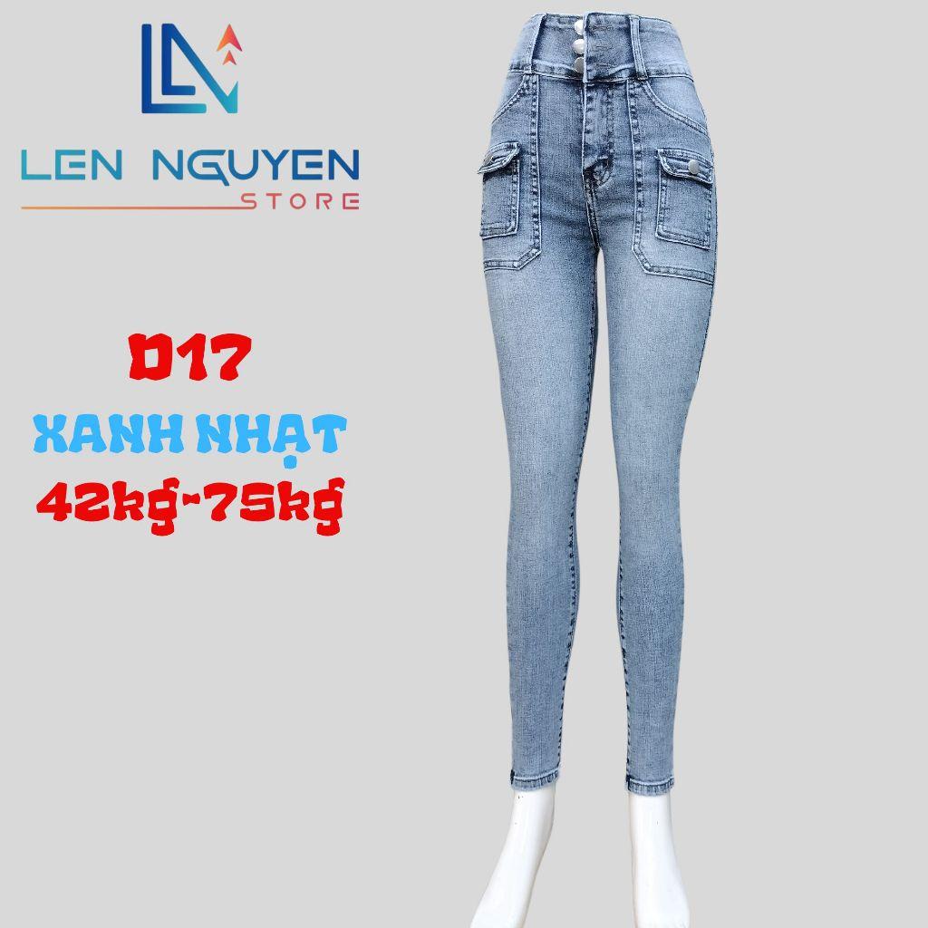 D17_Quần jean nữ, dài, lưng cao, quần bò nữ dáng ôm, quần rin nữ có big size, cho 42kg đến 75kg,LEN NGUYEN STORE - Xanh Nhạt