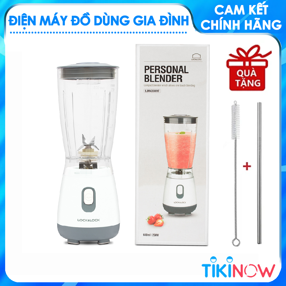 Máy Xay Sinh Tố Lock&amp;Lock EJM436 (250W - 600ml) - Hàng Chính Hãng, Lưỡi Xay Inox 304, Thao Tác Một Chạm Đơn Giản, Chân Đế Chống Trượt - Tặng Kèm Ống Hút Và Cọ Rửa