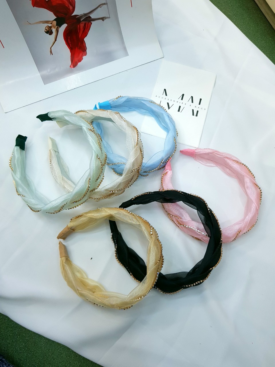 Băng đô cài tóc thời trang nữ bện thừng đính đá