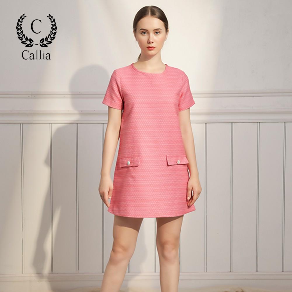 Đầm suông cổ tròn nữ Callia Yulli tay ngắn