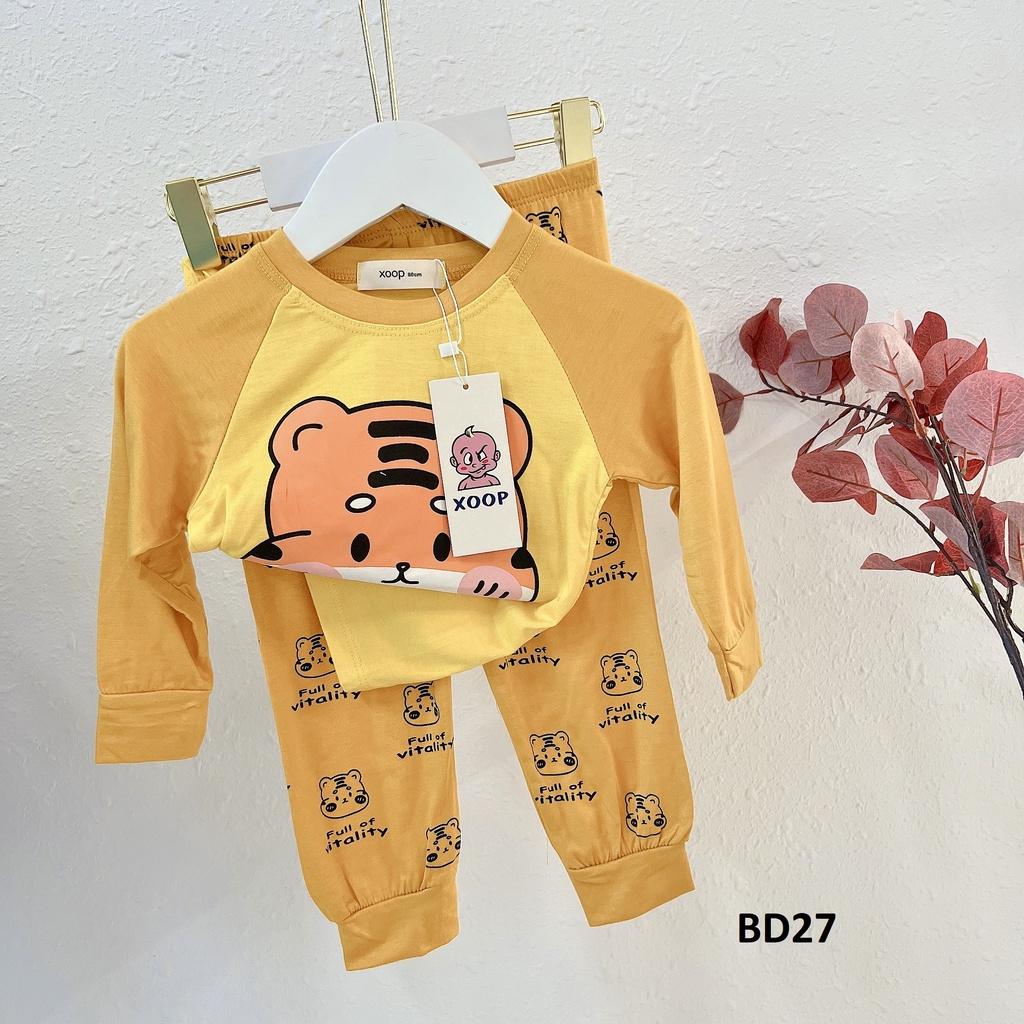 (9-25kg) Bộ dài phối tay chất thun lạnh - Bộ dài tay Xoop in họa tiết hươu gấu hổ cho bé BD27