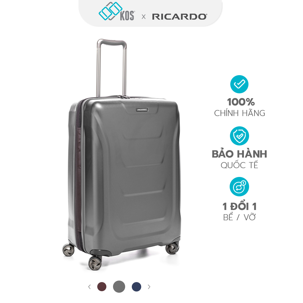 Vali du lịch size M (25 inch), Ricardo Tioga 2.0 thế hệ mới, thương hiệu Mỹ, bảo hành 5 năm quốc tế, Màu Titanium