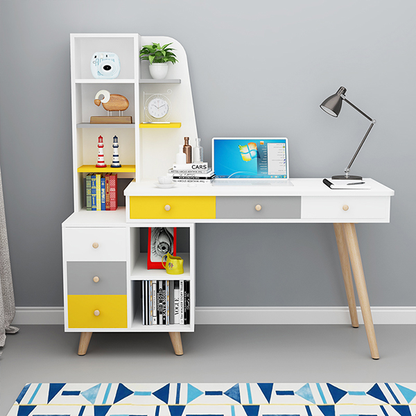 Bàn làm việc gỗ công nghiệp tiện lợi kèm giá sách