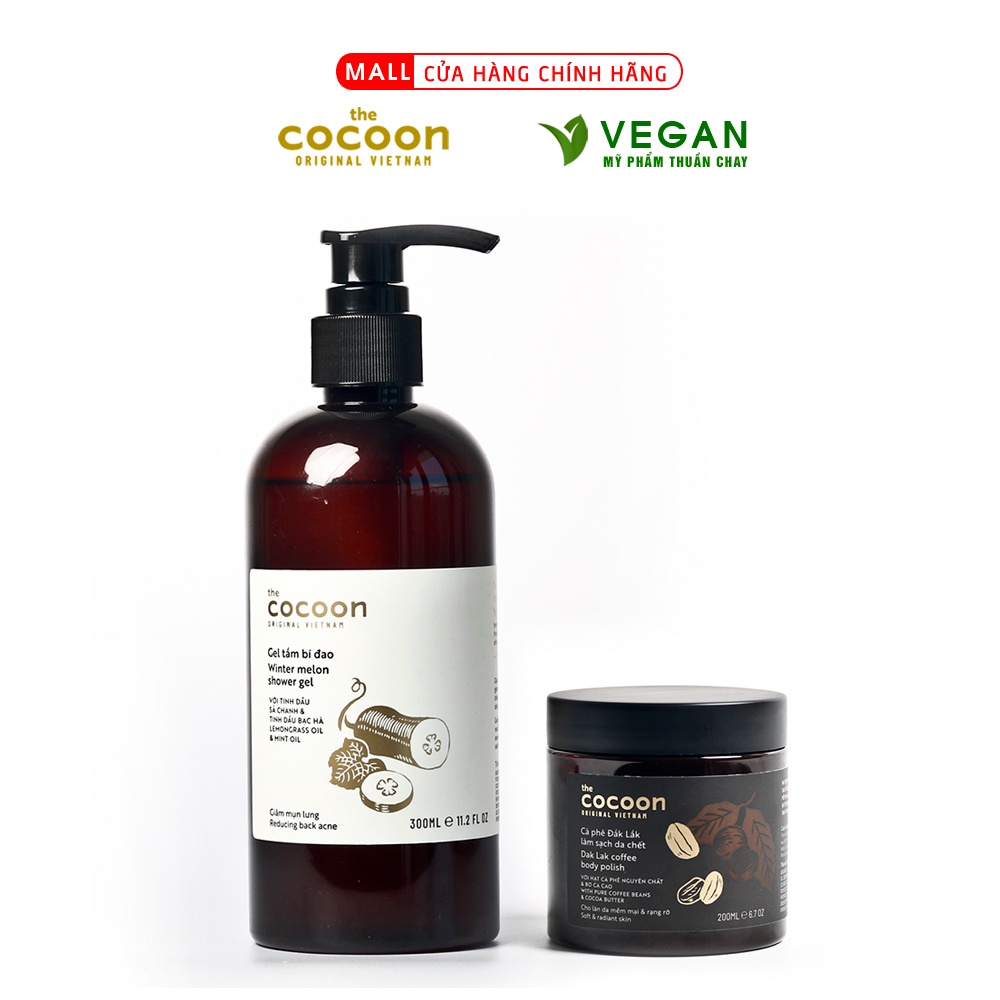 Combo Gel tắm bí đao cocoon 310ml + Cà phê Đắk Lắk sạch da chết cocoon 200ml