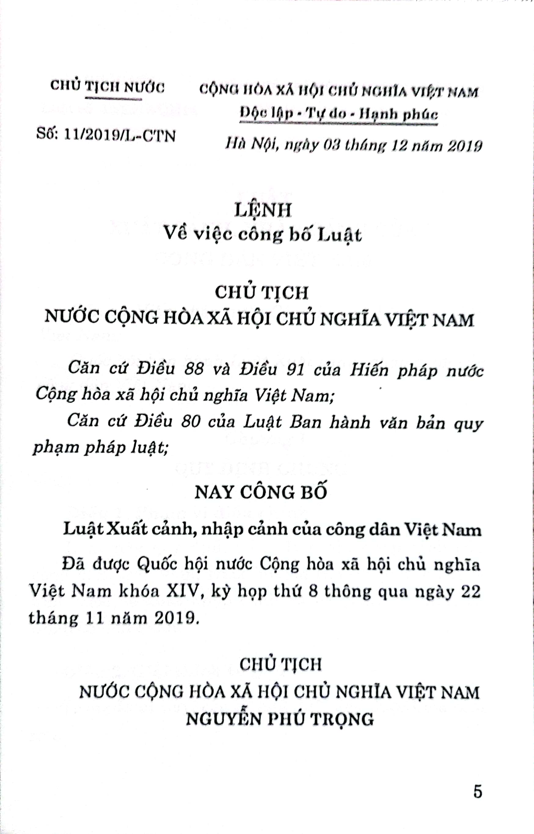 Luật Xuất cảnh, nhập cảnh của công dân Việt Nam