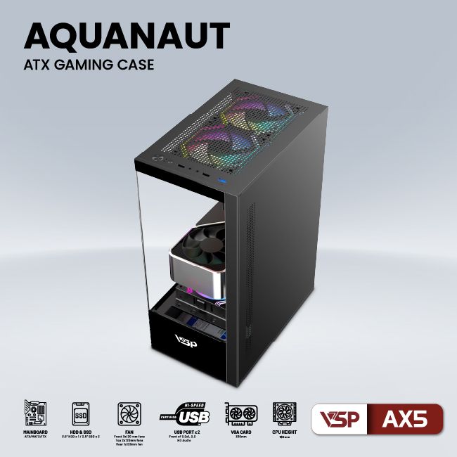 Vỏ máy tính Case VSP AX5 Gaming Kính cường lực - Hàng chính hãng VSP phân phối