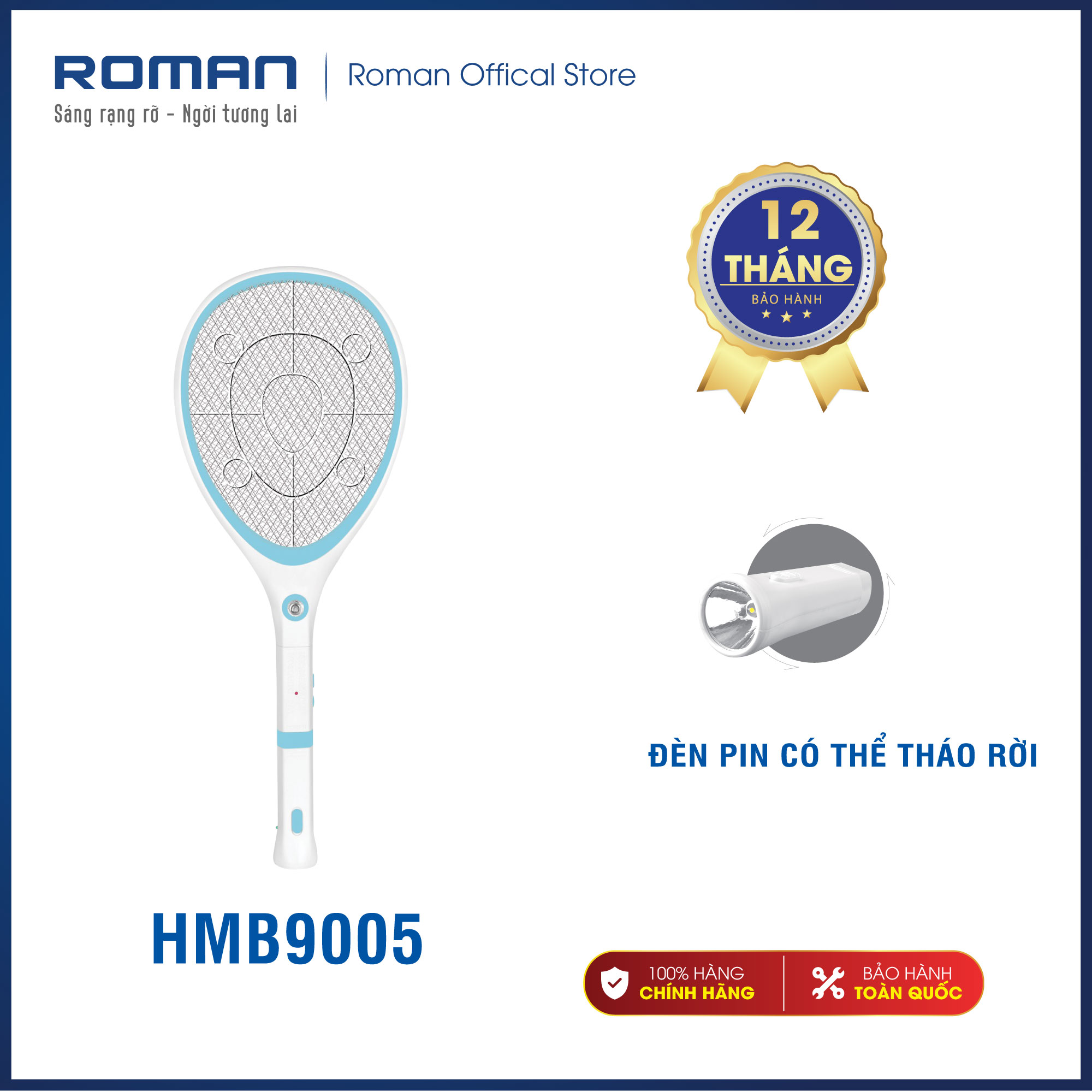 Vợt bắt muỗi Roman HMB9005 chính hãng + Diệt muỗi và côn trùng hiệu quả cao + Thân thiện với môi trường + có 2 màu xanh, hồng bắt mắt