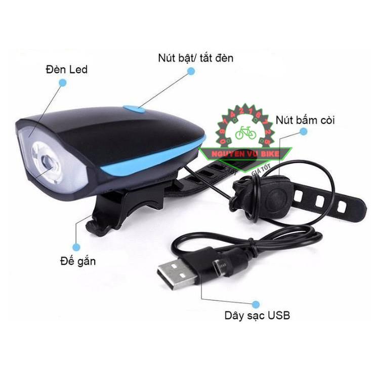 Đèn xe đạp thể thao kèm còi, sạc usb - Rẻ nhất HN