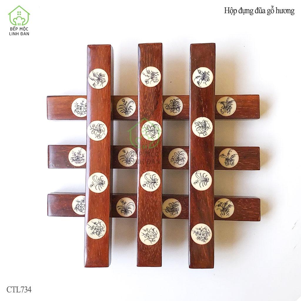 Hộp Đựng 1 Đôi Đũa Gỗ Hương HAHANCO_Chạm Khảm Thủ Công Kỹ Đẹp