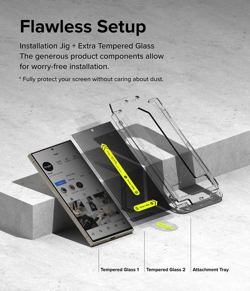 Bộ 2 Miếng Dán cường lực chống nhìn trộm kèm khung dán RINGKE Easy Slide Privacy Tempered Glass cho Samsung Galaxy S24 Ultra_ Hàng chính hãng