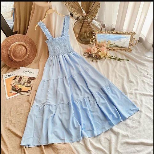 Váy đầm nữ dáng xòe hai dây họa tiết chất voan cao cấp mặc tôn dáng CUN9195