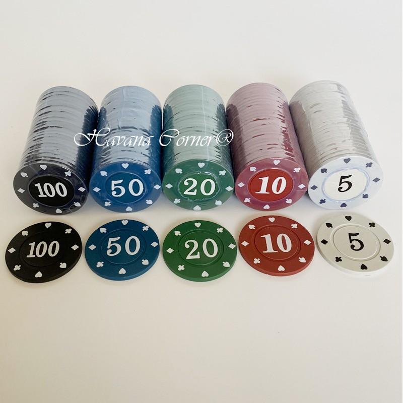 Lẻ cọc 20 phỉnh poker nhiều mệnh giá lựa chọn 5, 10, 20, 50, 100