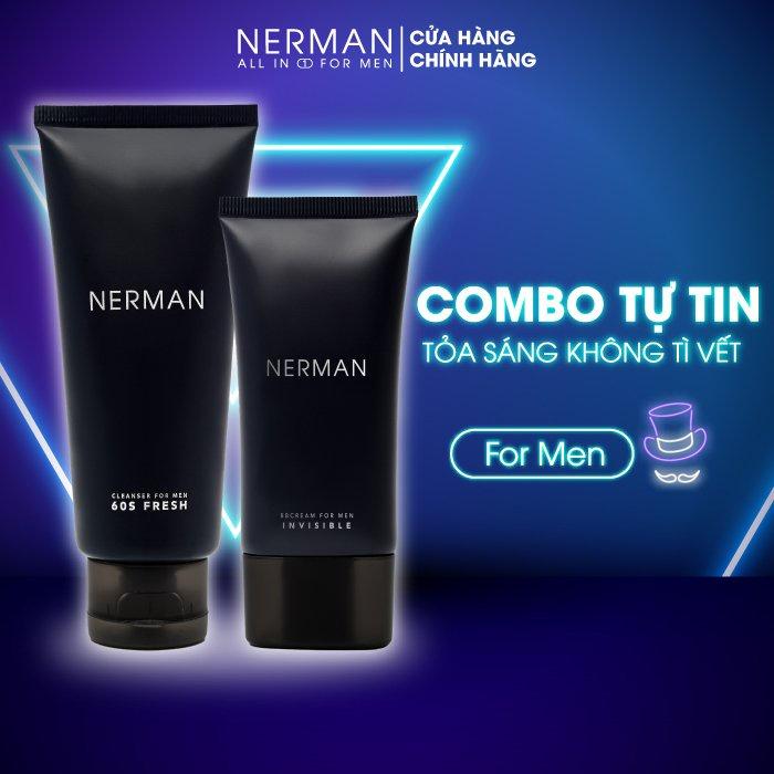 Combo tự tin Nerman - Gel rửa mặt 60s Fresh Nerman 100ml - Kem che khuyết điểm, chống nắng, dưỡng ẩm Invisible 3in1 50g