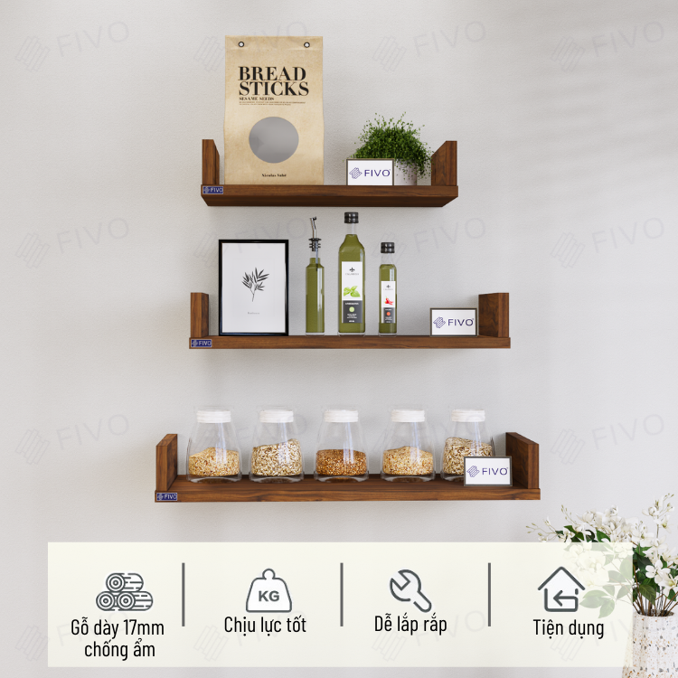 Kệ Sách Gỗ Treo Tường Chữ U FIVO FB43 Gỗ Dày Chống Ẩm, Sản Phẩm Vừa Treo Tường Vừa Có Thể Để Bàn, Phù Hợp Mọi Không Gian