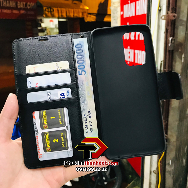 Bao da dạng ví cho OPPO Reno8 Z 5G hiệu Hanman có quai cài - Hàng chính hãng