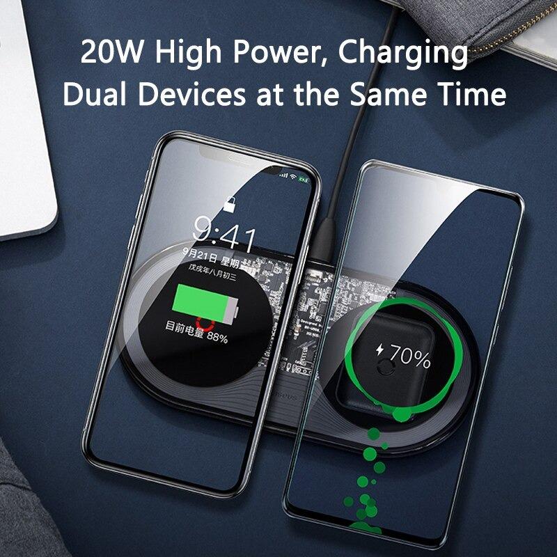 Baseus -BaseusMall VN Bộ đế sạc nhanh không dây 2 trong 1 Baseus Simple Wireless Charger Turbo Edition (Hàng chính hãng