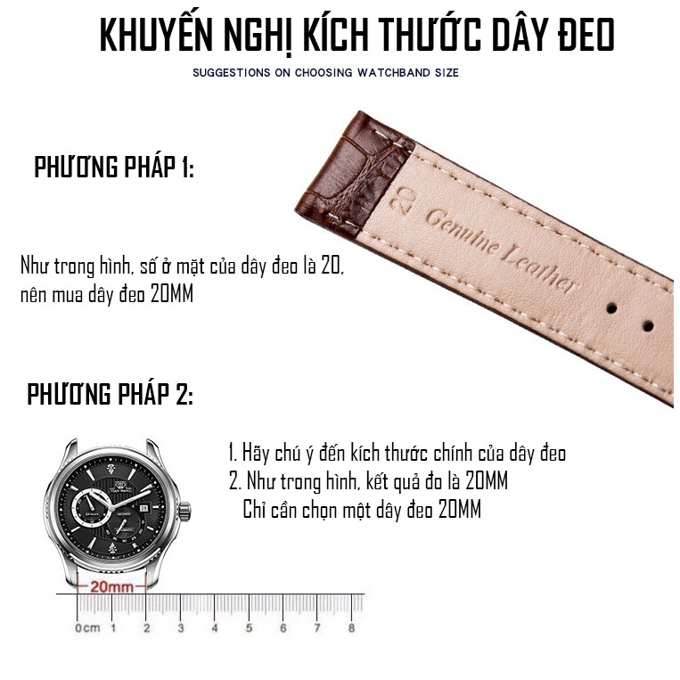 Dây Da Loại Sang Cho Đồng Hồ Đeo Tay Có Chống Nước 18x20mm