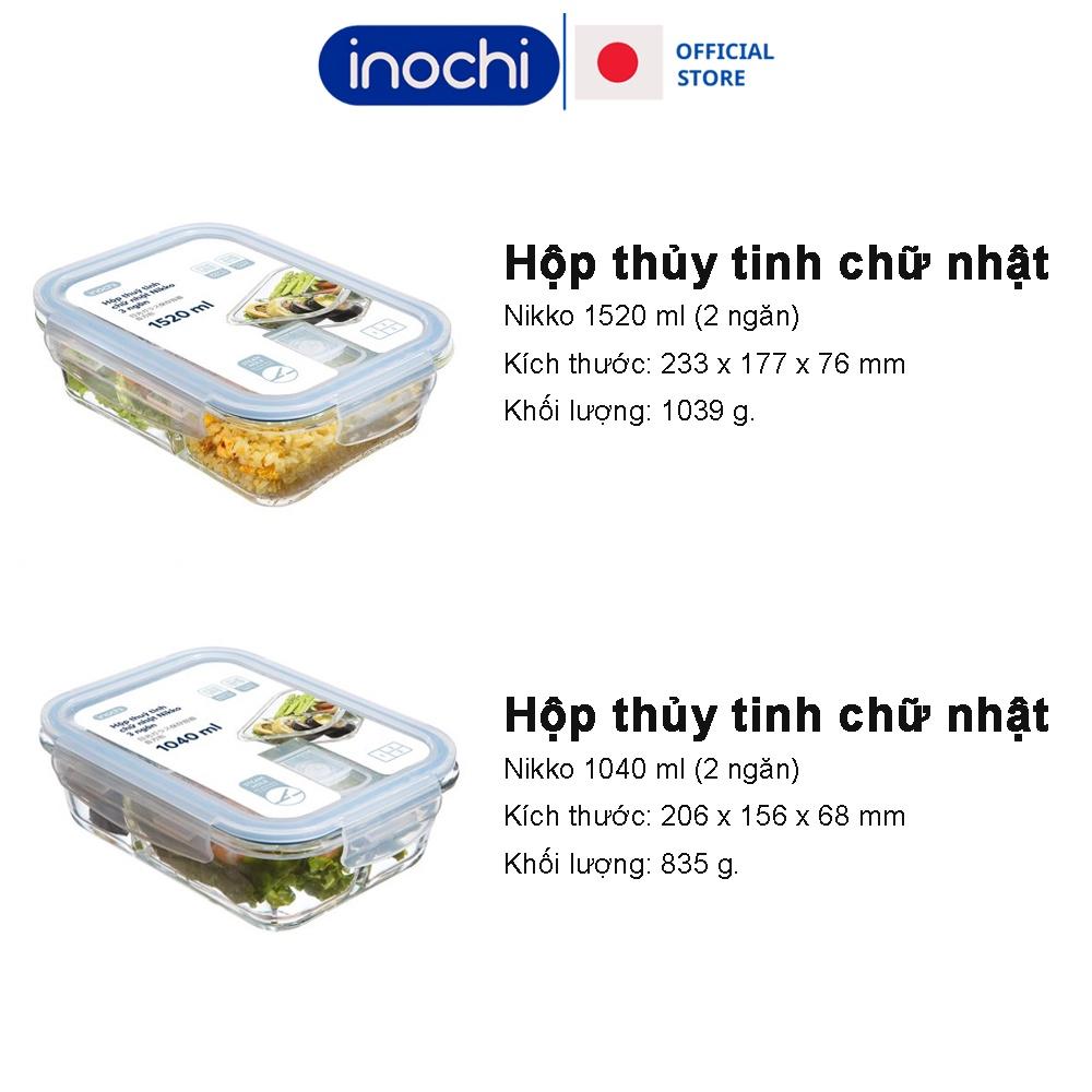 Thố thủy tinh Hộp đựng thực phẩm 2 ngăn nikko inochi hộp cơm thủy tinh chia ngăn cao cấp bảo quản đồ ăn thực phẩm