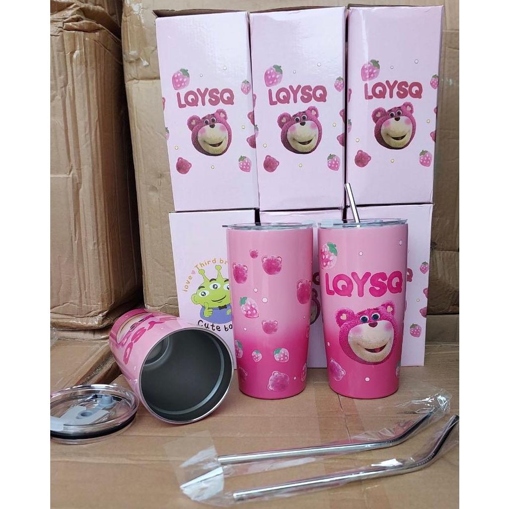 LY GIỮ NHIỆT NÓNG LẠNH HÌNH GẤU LOTSO ĐÁNG YÊU , MÀU ĐẸP MẮT KÈM ỐNG HÚT PHIÊN BẢN MỚI 600ML CHẤT LIỆU INOX 304