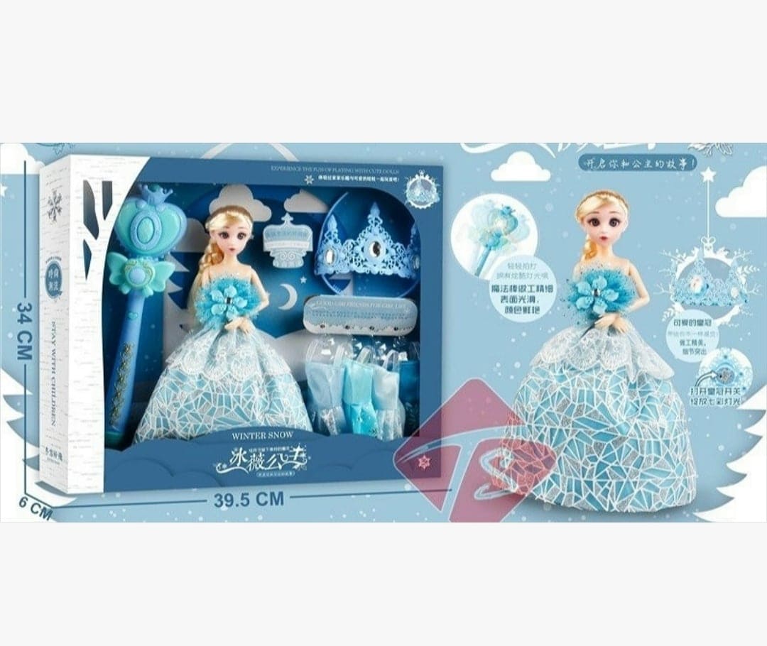 Bộ đồ chơi phụ kiện Búp bê thay đổi trang phục nữ hoàng băng giá Frozen Elsa khớp tay chân kèm quyền trượng có ánh sáng và vương miện