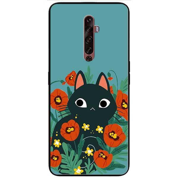 Ốp lưng dành cho Oppo Reno 2Z / 2F / 10X - Mèo Đen Hoa Đỏ
