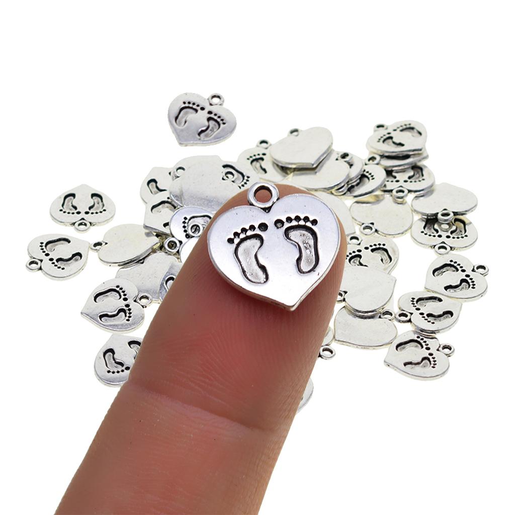 Chiwanji 50 Con Charm Trái Tim Mặt Dây Chuyền In Hình Bàn Chân Trang Sức Tìm Cho Vòng Tay Vòng Cổ Làm, vali Khóa Kéo Hạt