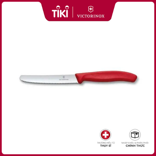 Dao bếp Victorinox Tomato and sausage knives (round tip, wavy edge, 11cm) màu đỏ