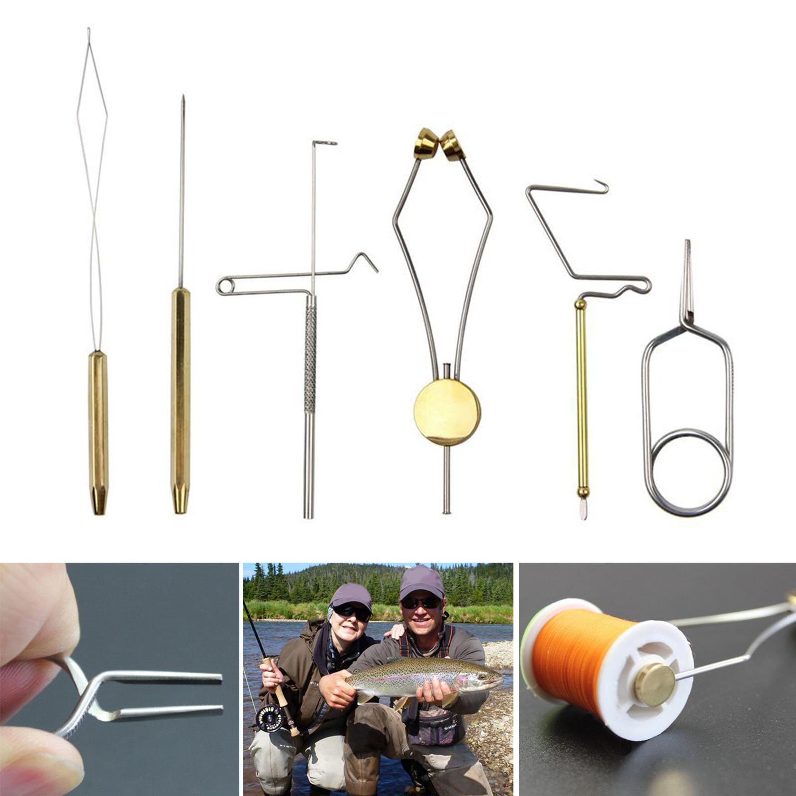 6pcs Fly Tying Tools Kit Fishing Brass Bobbin Threader Bobbin Thread Holder