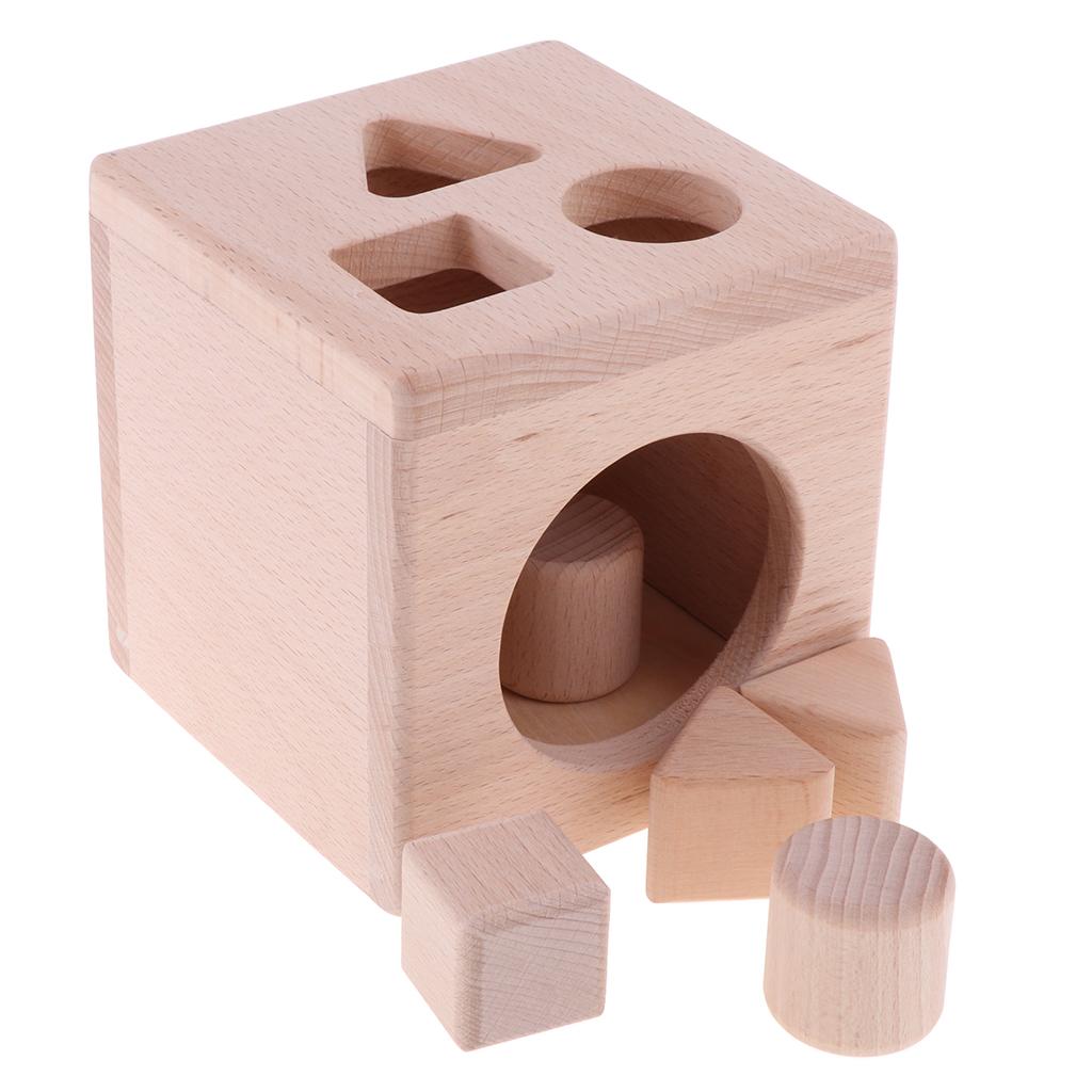 Wooden Shape Sorter Box - Baby Geometric Building Block Sorting & Matching Game Toys Early Shapes Cognitive Learning