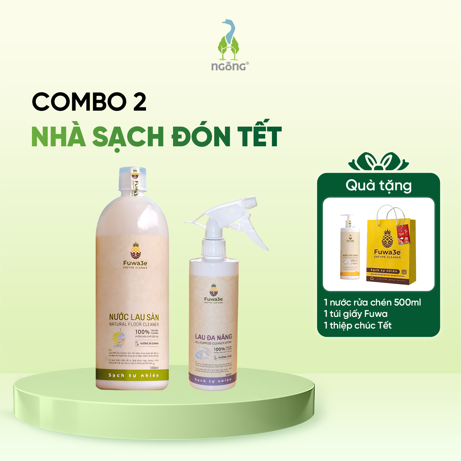 Combo Nhà Sạch Đón Xuân Fuwa3e Lau Đa Năng Lau Sàn Nước Rửa Chén - Đón Tết Về Nhà, Trang Hoàng Sạch Tươi
