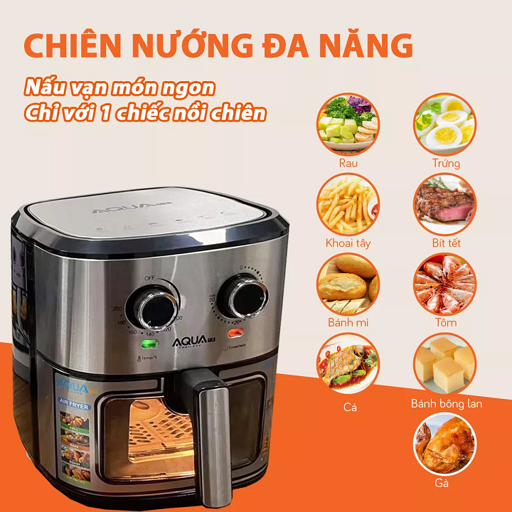 [HÀNG CHÍNH HÃNG - Nồi chiên không dầu AQUA dung tích 9.5L nướng vừa cả con gà - Nồi chiên không dầu Aqua Gold chính hãng