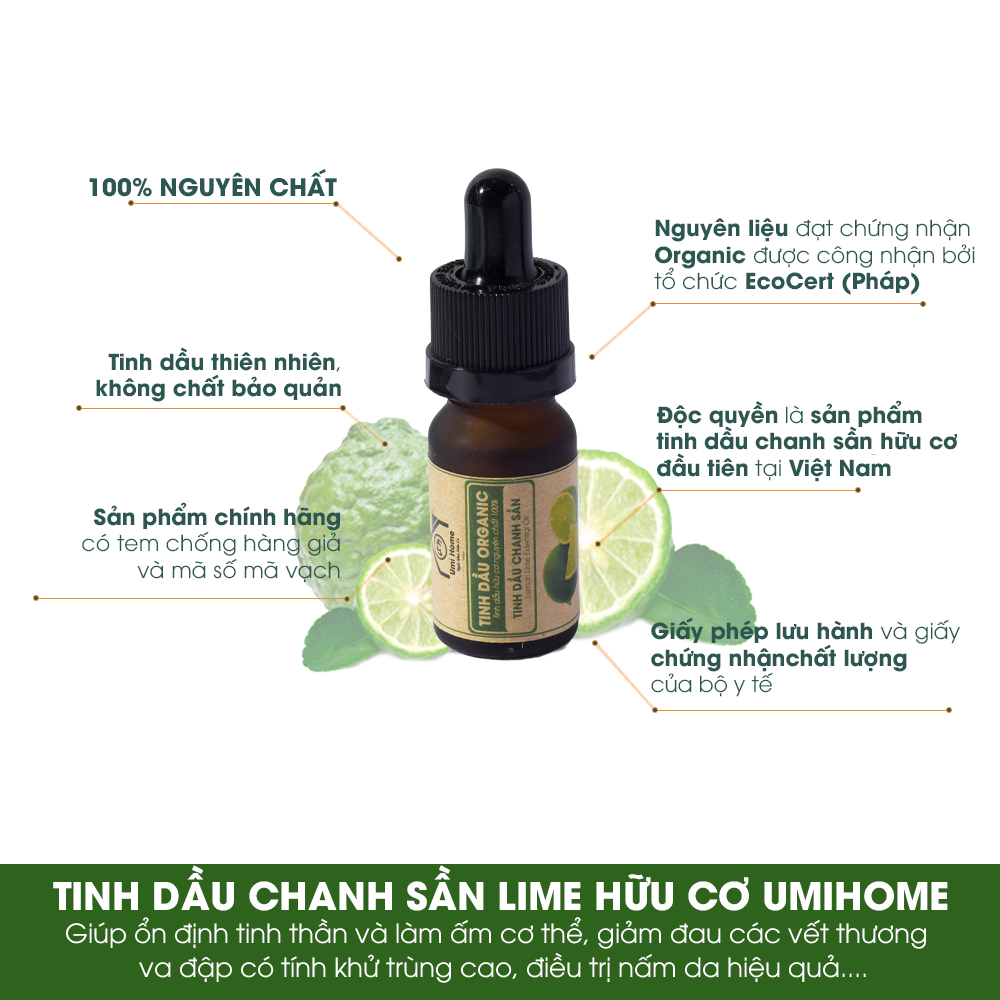 Tinh Dầu Chanh Sần Nguyên Chất UMIHOME (10ml) - Dùng cho đèn xông hương thơm mát, loại bỏ mụn mụn, làm mền tóc và loại bỏ gầu