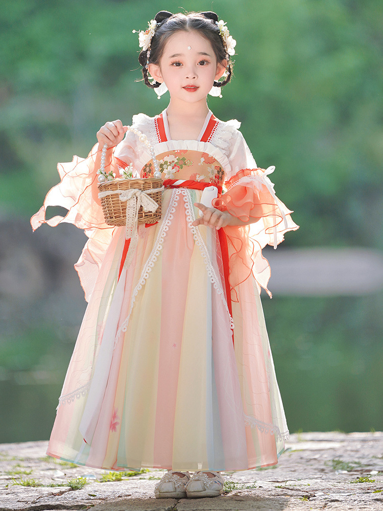 Đầm váy công chúa cổ trang hanfu thêu hoa cho bé gái diện lễ tết trung thu đẹp size 100-160 hàng Quảng Châu