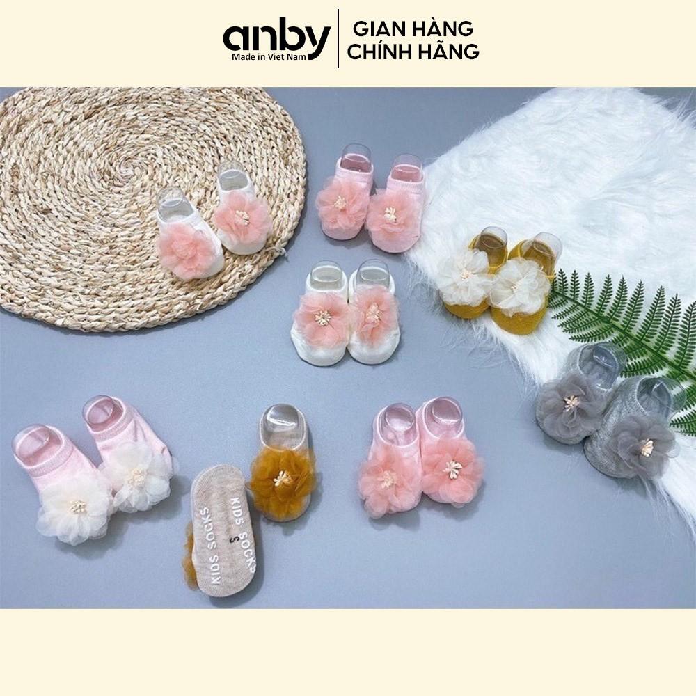 Tất vớ trẻ em ANBY cotton chống trượt đính hoa 3D xinh xắn cho bé gái từ sơ sinh đến 18 tháng tuổi