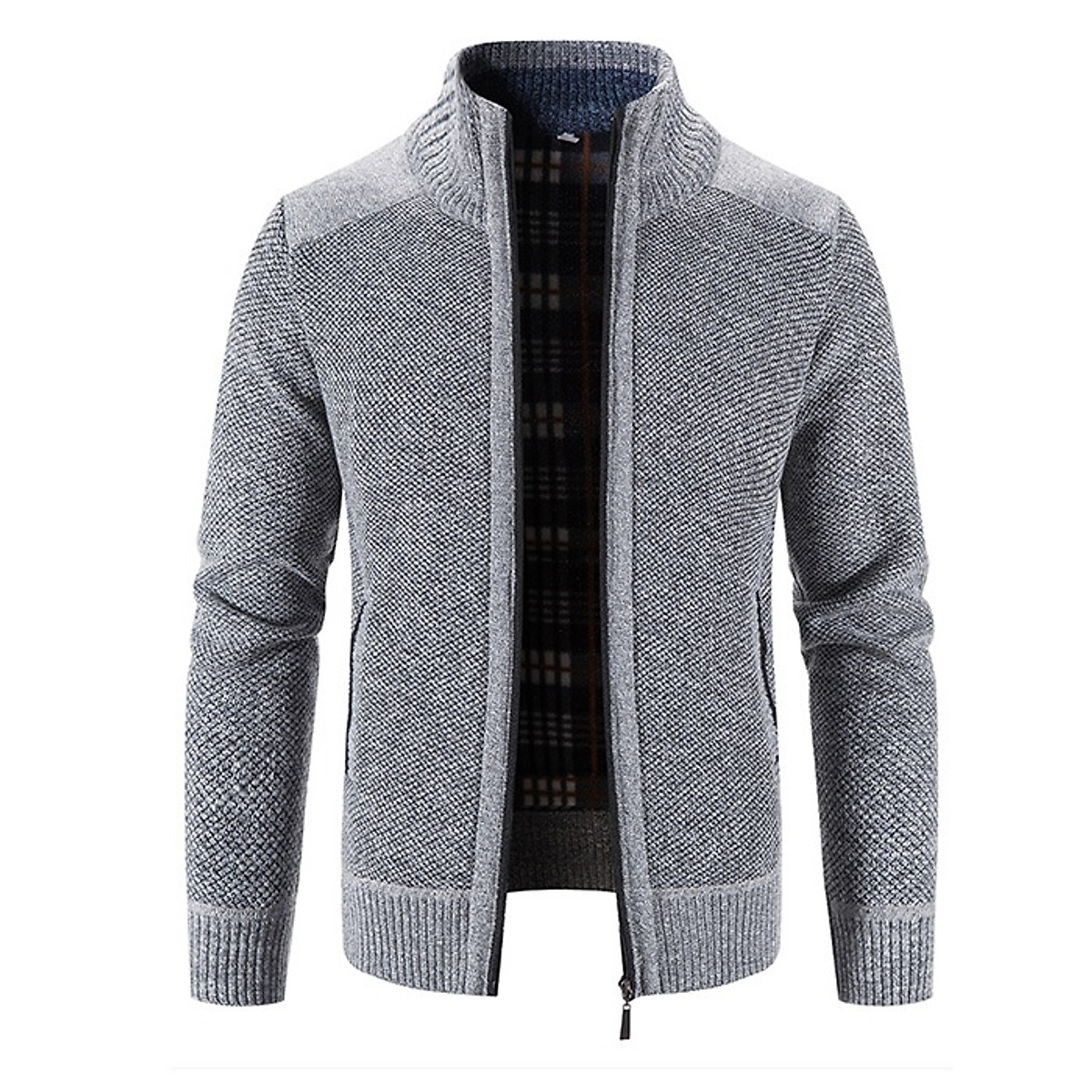 Áo khoác cardigan len nam cổ trụ 2 lớp lót dạ ấm áp LAHstore, thích hợp mùa đông