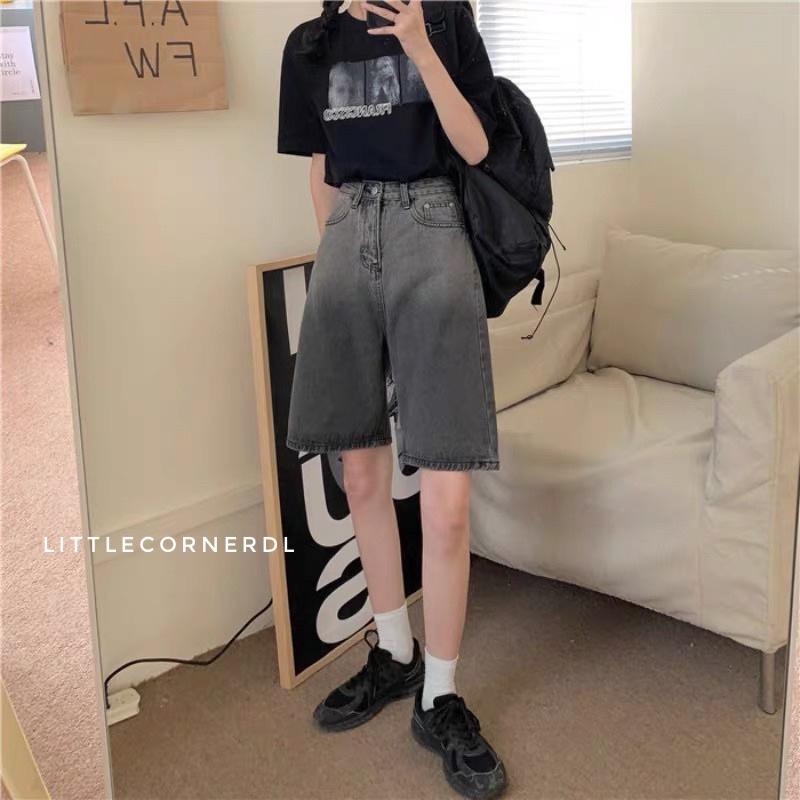 Quần Ngố Jean Loang Màu Lưng Cao Denim Ulzzang