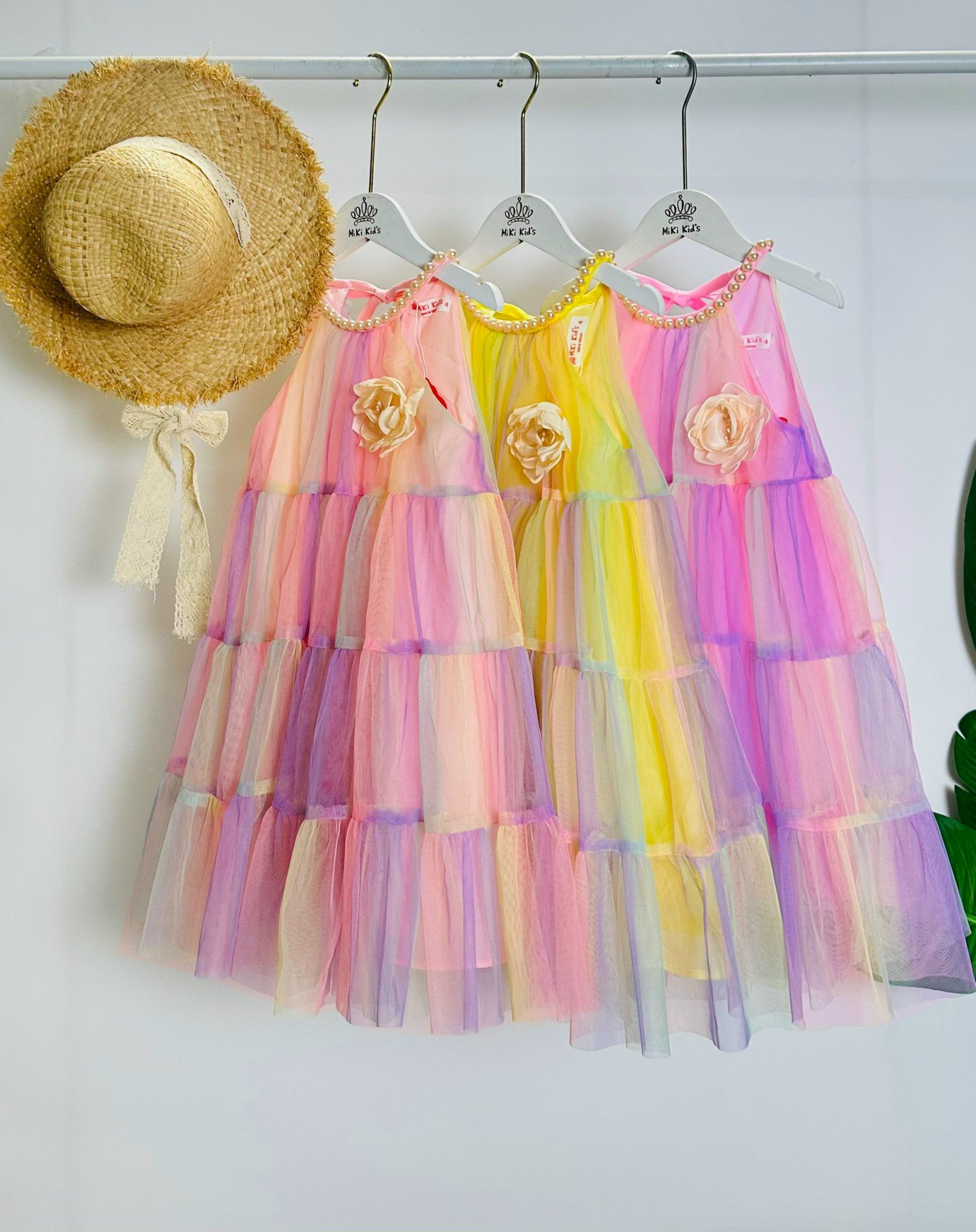 Đầm voan công chúa cho bé gái thêu hoa size 10-35kg hàng thiết kế cao cấp