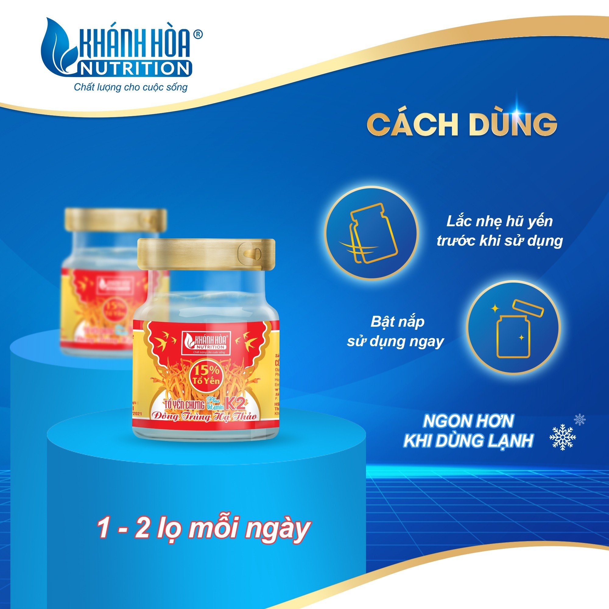 Tổ Yến Chưng Đông Trùng Hạ Thảo 15% Tổ Yến Bổ Sung VITAMIN K2 Khánh Hòa Nutrition - Lọ 70ml