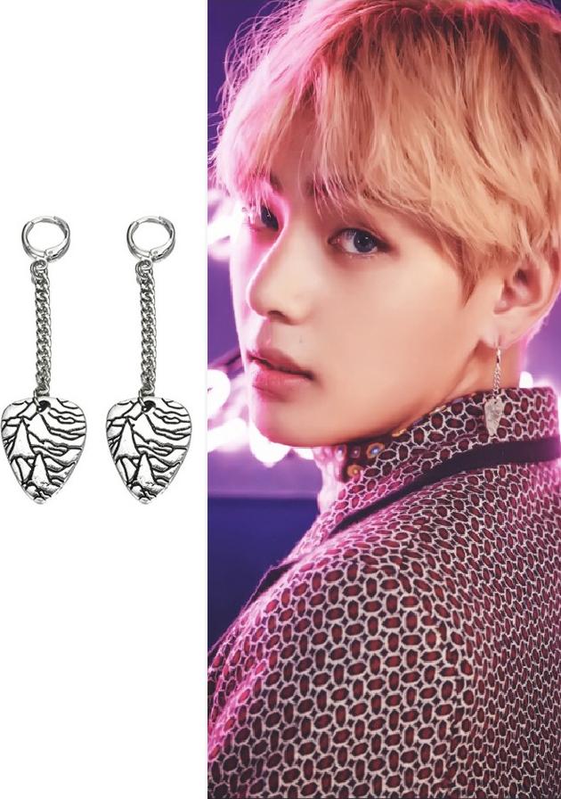 Bông tai sợi mắt xích thả trái tim idol V BTS