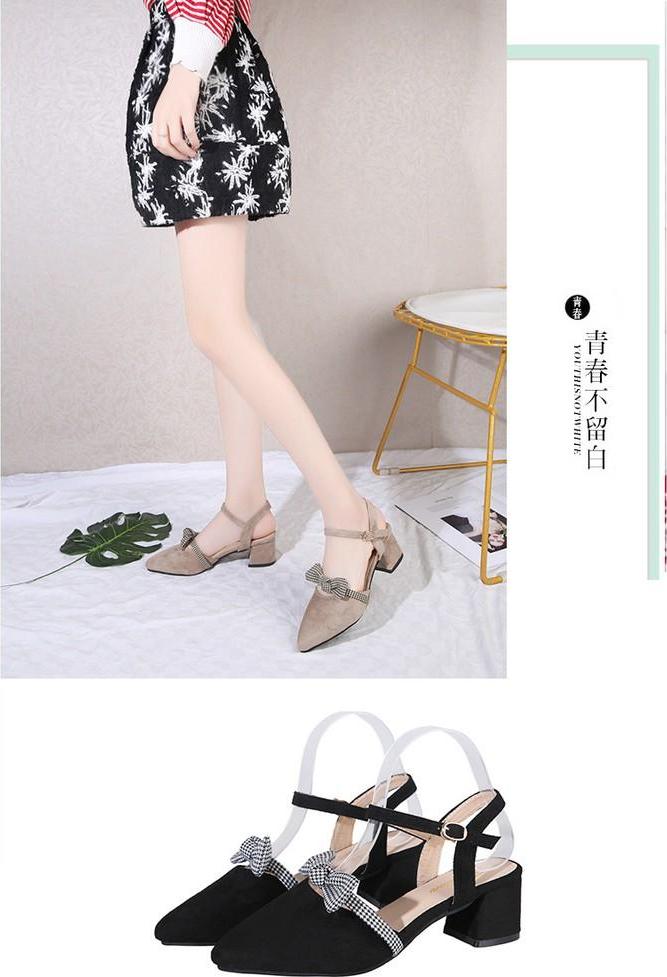 Giày cao gót vuông 5 phân hở gót nơ caro