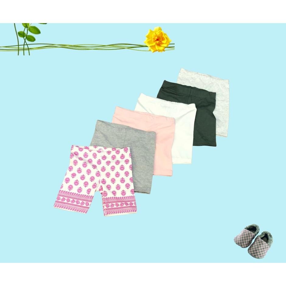 Quần legging đùi bé gái 3 tháng đến 5 tuổi, 3 kgs đến 19kgs, pack 5 cái, phối màu ngẫu nhiên