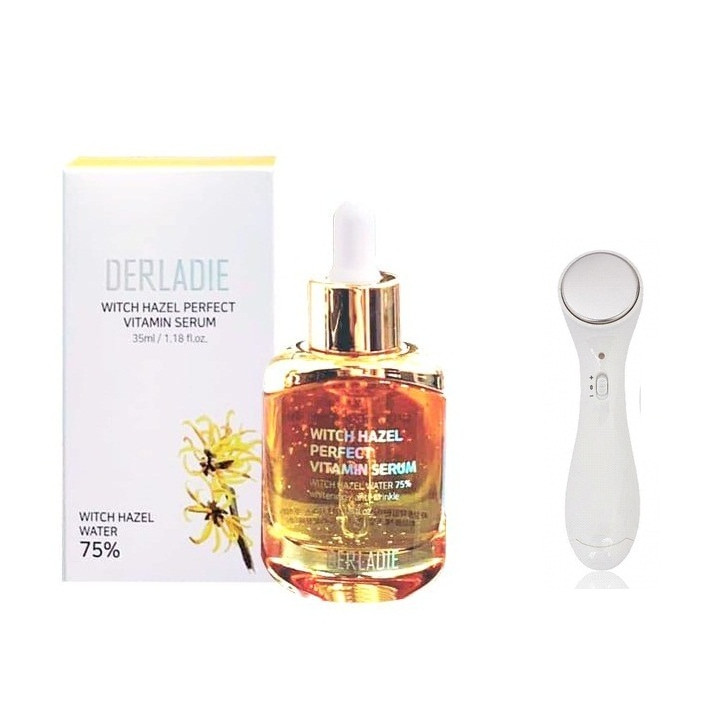 Serum trị mụn Derladie Witch Hazel Perfect Vitamin Hàn Quốc Tặng Kèm Máy Massage Mặt Ion Thẩm Thấu Kem Dưỡng